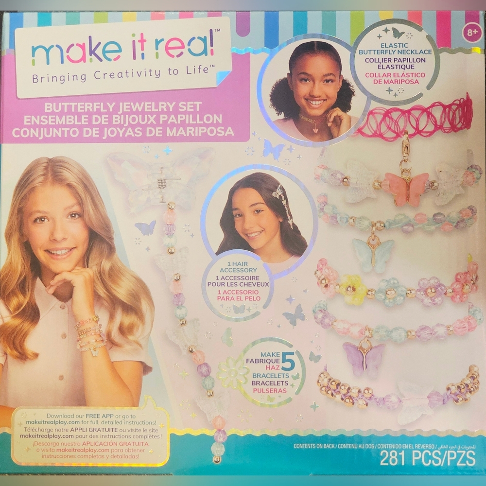 Make It Real Butterfly Jewelry Gift Set Craft Kit 281 pieces  NIB